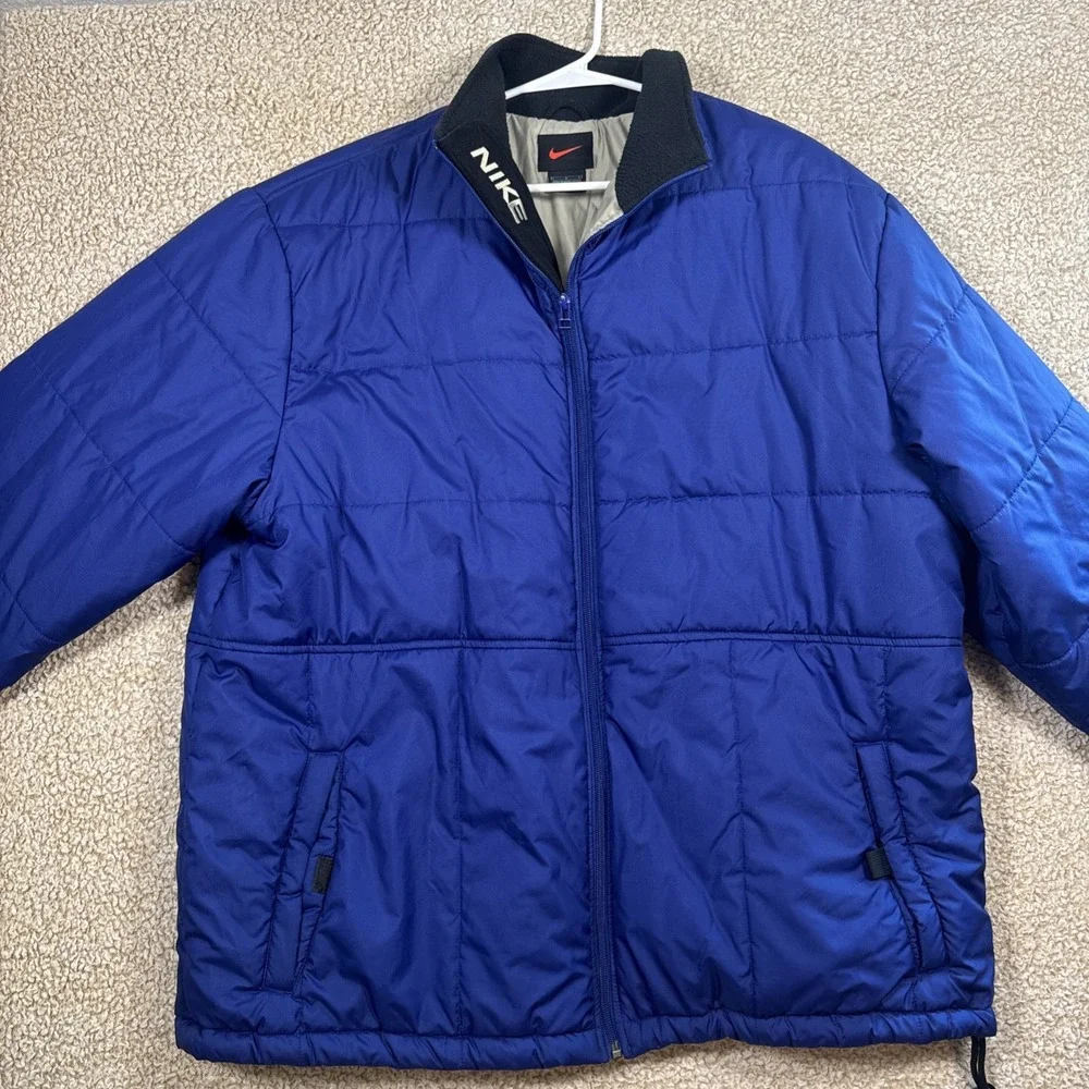 Vintage 90's Nike Quilted Neck Puffer Coat Jacket Men's L Blue